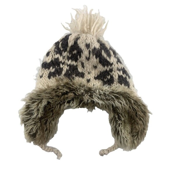 American Eagle Wool Alpaca Faux Fur Trapper Hat Fair Isle Knit Ear Flap One Size - Picture 1 of 14